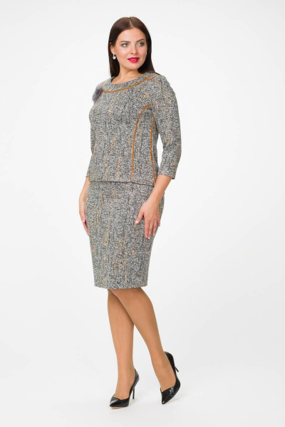 Джемпер, брошь, юбка Stilville 1688 горчица - фото 5