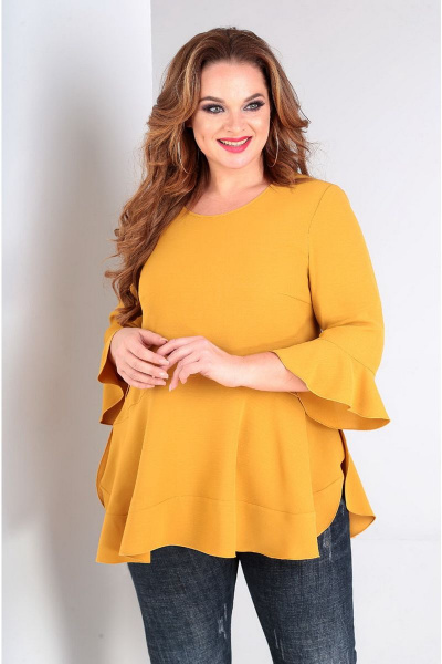 Блуза-туника свободного силуэта с воланами в стиле бохо Таир-Гранд 62351 горчица - фото 1