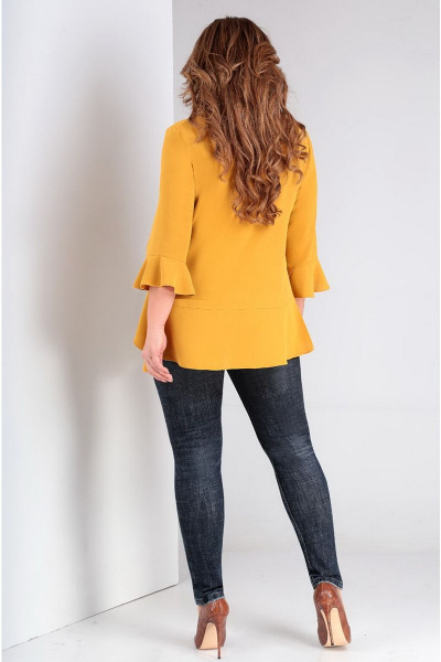 Блуза-туника свободного силуэта с воланами в стиле бохо Таир-Гранд 62351 горчица - фото 3