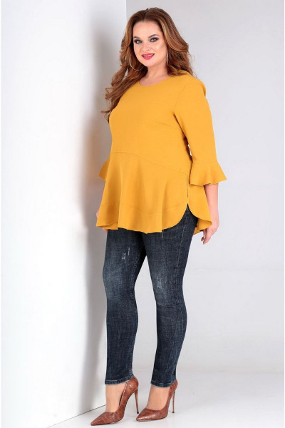 Блуза-туника свободного силуэта с воланами в стиле бохо Таир-Гранд 62351 горчица - фото 4