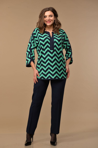 Брюки, туника Lady Style Classic 1392 зеленый-т.синий - фото 1