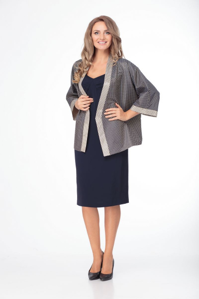 Комплект платье и кардиган в японском стиле с золотистым горохом Anelli 796 - фото 2