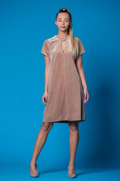 Круглогодичное платье из бархата и трикотажа с разрезом Shymoda 201-19 - фото 1