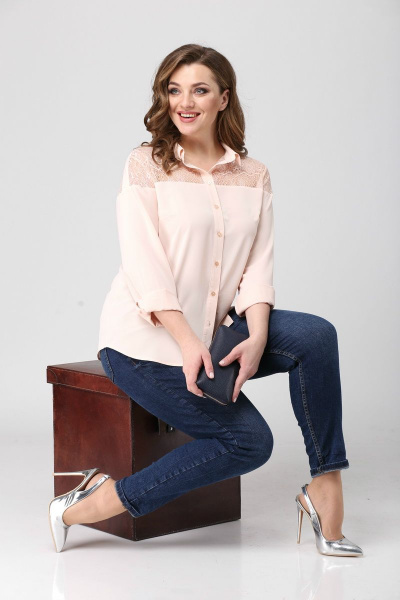 Демисезонная блузка с кружевом и воротником-рубашкой Anna Majewska 1173 P - фото 2