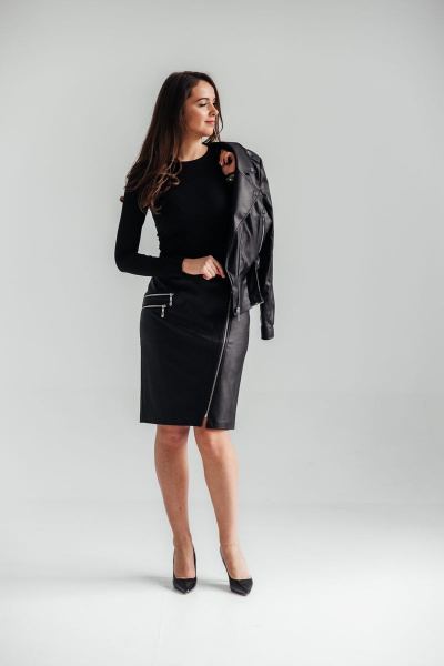 Черная юбка с асимметричным кроем и имитацией карманов Edibor 1090 черный - фото 1