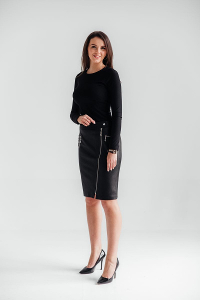 Черная юбка с асимметричным кроем и имитацией карманов Edibor 1090 черный - фото 2