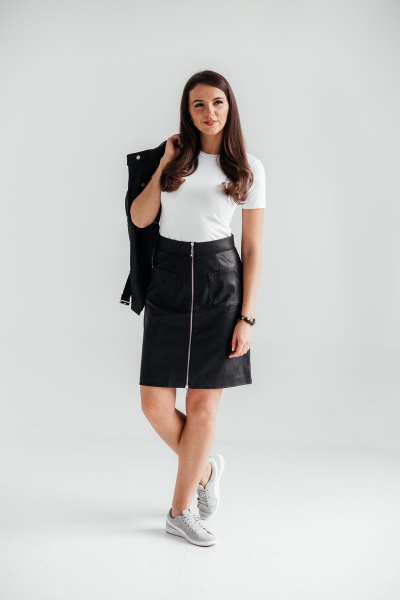 Расширенная юбка на поясе с накладными карманами Edibor 1096 черный - фото 1