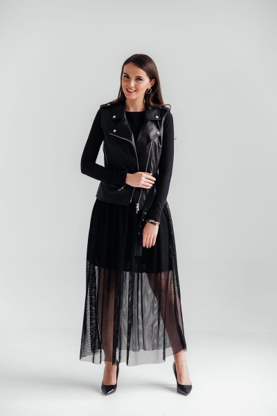 Юбка на подкладке с декоративной резинкой и длиной до колена Edibor 2004 черный - фото 3