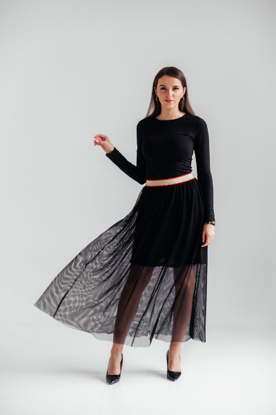 Юбка на подкладке с декоративной резинкой и длиной до колена Edibor 2004 черный - фото 1