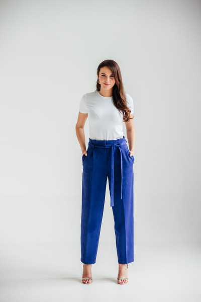Брюки с баской и съемным поясом из демисезонного материала Edibor 2035 ваилек - фото 1