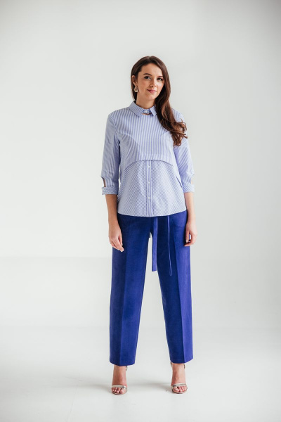 Блуза хлопковая с кокетками и шлицей по спинке Edibor 2039 - фото 1