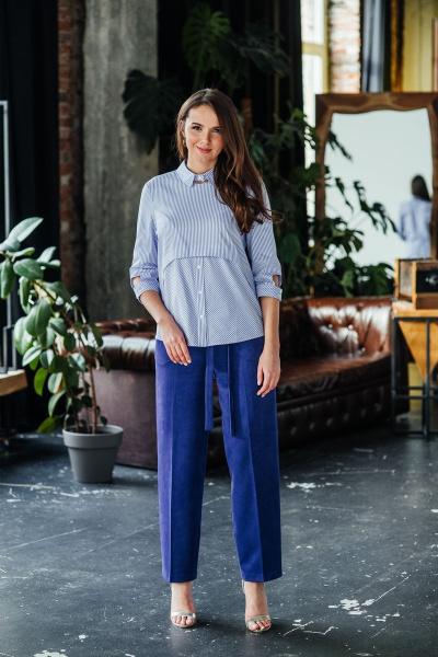 Блуза хлопковая с кокетками и шлицей по спинке Edibor 2039 - фото 2