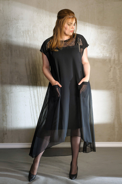 Нарядное платье А-силуэта из шифона с кружевом и карманами Anna Majewska 1020/1 - фото 2