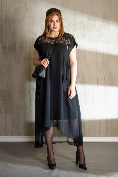 Нарядное платье А-силуэта из шифона с кружевом и карманами Anna Majewska 1020/1 - фото 1