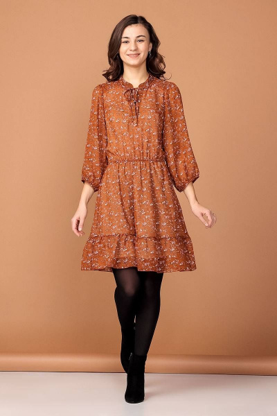 Платье молодёжное с кокеткой из текстиля на подкладке Соджи 428 рыжий - фото 1