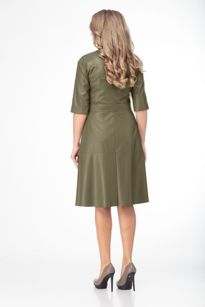 Платье из эко-кожи с пуговицами и съемным поясом Anelli 801 хаки - фото 2