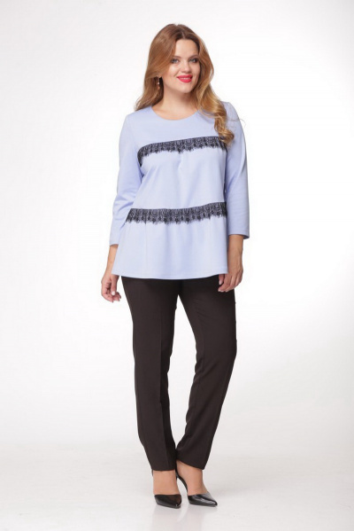Блуза на каждый день А-силуэта с кружевными рюшами Djerza 0166 голубой - фото 3