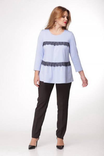 Блуза на каждый день А-силуэта с кружевными рюшами Djerza 0166 голубой - фото 4