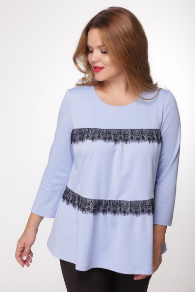 Блуза на каждый день А-силуэта с кружевными рюшами Djerza 0166 голубой - фото 2