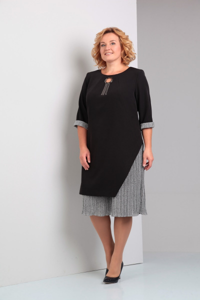 Платье Диомант 1231 черный+серый - фото 1