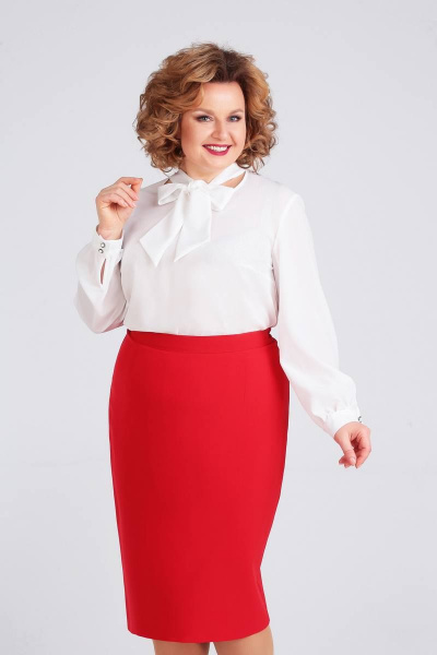 Блуза женская из шифона с воротником-бант и сборками Swallow 235 белый - фото 1