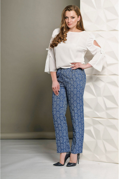 Брюки с гульфиком, отрезным поясом и наклонными карманами Golden Valley 16250 сине-серый - фото 1