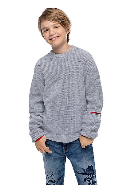 Детский джемпер из хлопка и акрила с принтами Bell Bimbo 198307 серый меланж - фото 1