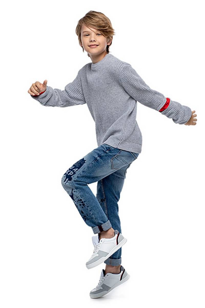 Детский джемпер из хлопка и акрила с принтами Bell Bimbo 198307 серый меланж - фото 2