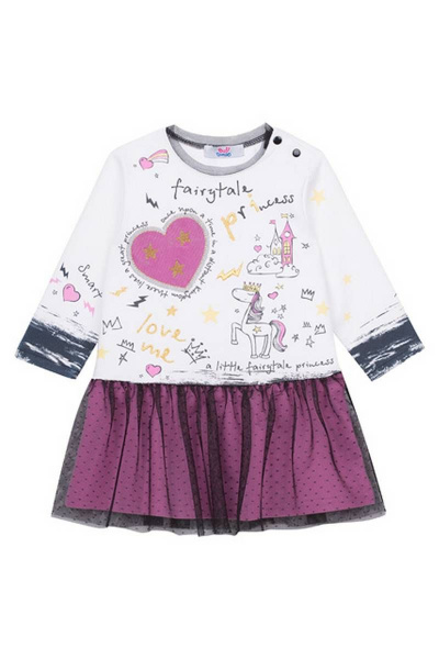 Платье с эффектом многослойности и вышивкой из футера Bell Bimbo 192205 белый/лиловый - фото 1