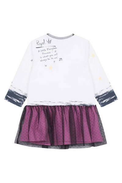 Платье с эффектом многослойности и вышивкой из футера Bell Bimbo 192205 белый/лиловый - фото 2