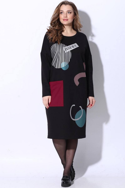 Платье LeNata 11096 черный-с-бордовым-карманом - фото 3