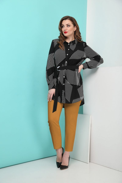 Блуза, брюки Karina deLux B-263 синий-горчица - фото 1