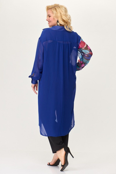 Длинная рубашка из шифона с классическим воротником и разрезами Avenue 0315 лазурный+дизайн - фото 9