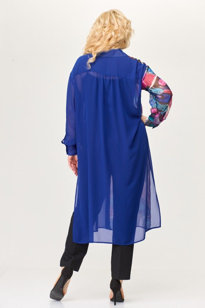 Длинная рубашка из шифона с классическим воротником и разрезами Avenue 0315 лазурный+дизайн - фото 8