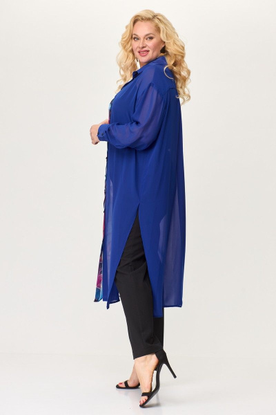 Длинная рубашка из шифона с классическим воротником и разрезами Avenue 0315 лазурный+дизайн - фото 6