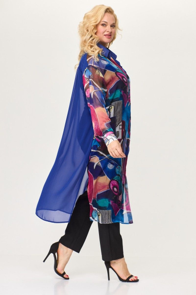 Длинная рубашка из шифона с классическим воротником и разрезами Avenue 0315 лазурный+дизайн - фото 5