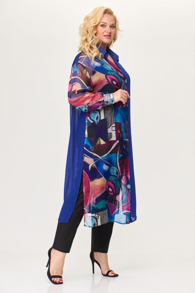 Длинная рубашка из шифона с классическим воротником и разрезами Avenue 0315 лазурный+дизайн - фото 2