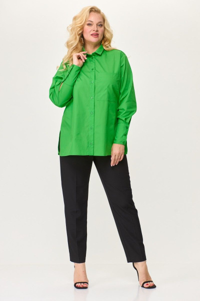 Рубашка оверсайз из текстиля с длинными рукавами и разрезами Avenue 0301-3 лайм - фото 4