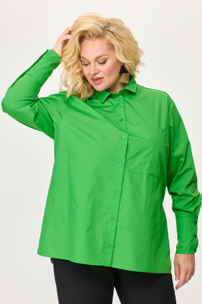 Рубашка оверсайз из текстиля с длинными рукавами и разрезами Avenue 0301-3 лайм - фото 3