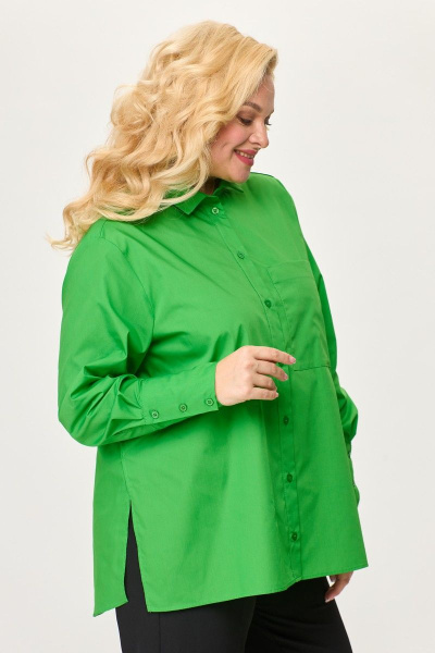 Рубашка оверсайз из текстиля с длинными рукавами и разрезами Avenue 0301-3 лайм - фото 2