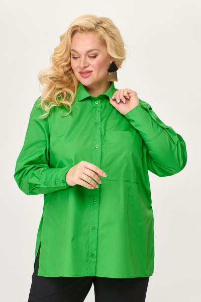 Рубашка оверсайз из текстиля с длинными рукавами и разрезами Avenue 0301-3 лайм - фото 1