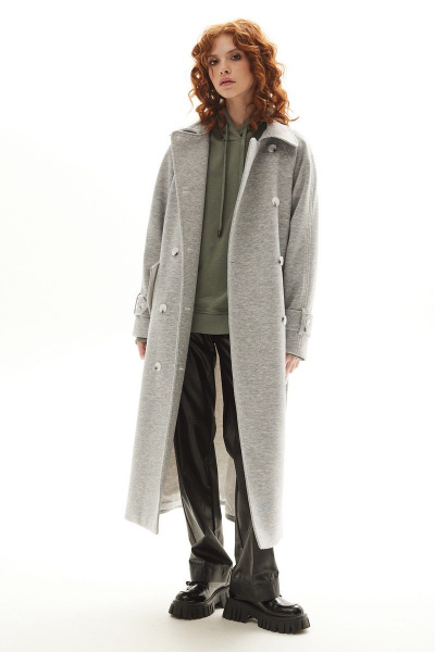 Модное серое демисезонное пальто с поясом Golden Valley 7139-1 серый - фото 3