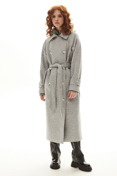 Модное серое демисезонное пальто с поясом Golden Valley 7139-1 серый - фото 1