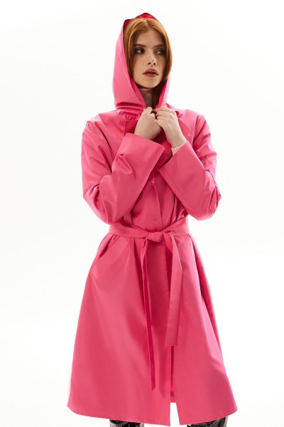 Лёгкий розовый плащ с капюшоном и прорезными карманами Golden Valley 7146 розовый - фото 3