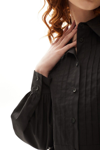 Деловая чёрная блуза с защипами из хлопка Golden Valley 2311 черный - фото 4