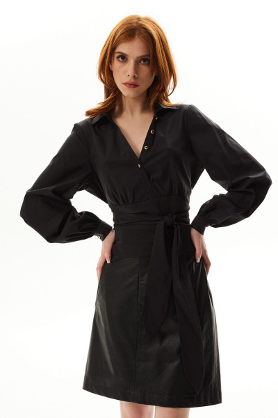 Базовая черная блуза с запахом из хлопка Golden Valley 2323 черный - фото 2