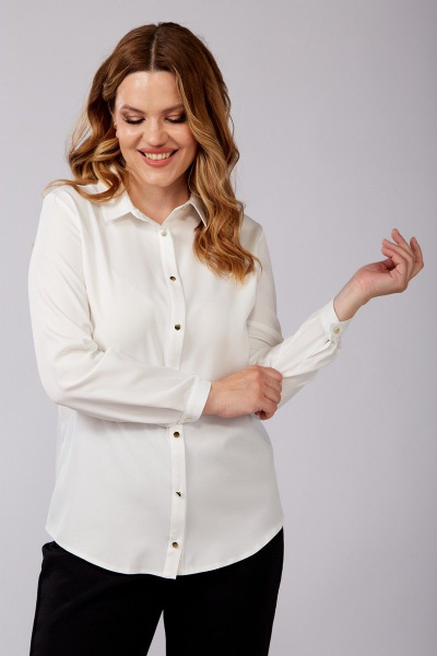 Белая классическая блуза из вискозы с длинными рукавами Nika.PL 040131 молочный - фото 1