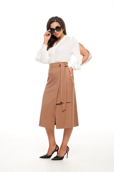 Блуза, юбка Beautiful&Free 6045 белый+кэмел - фото 5