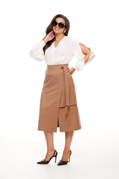 Блуза, юбка Beautiful&Free 6045 белый+кэмел - фото 3