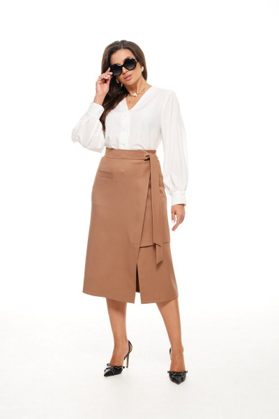 Блуза, юбка Beautiful&Free 6045 белый+кэмел - фото 1